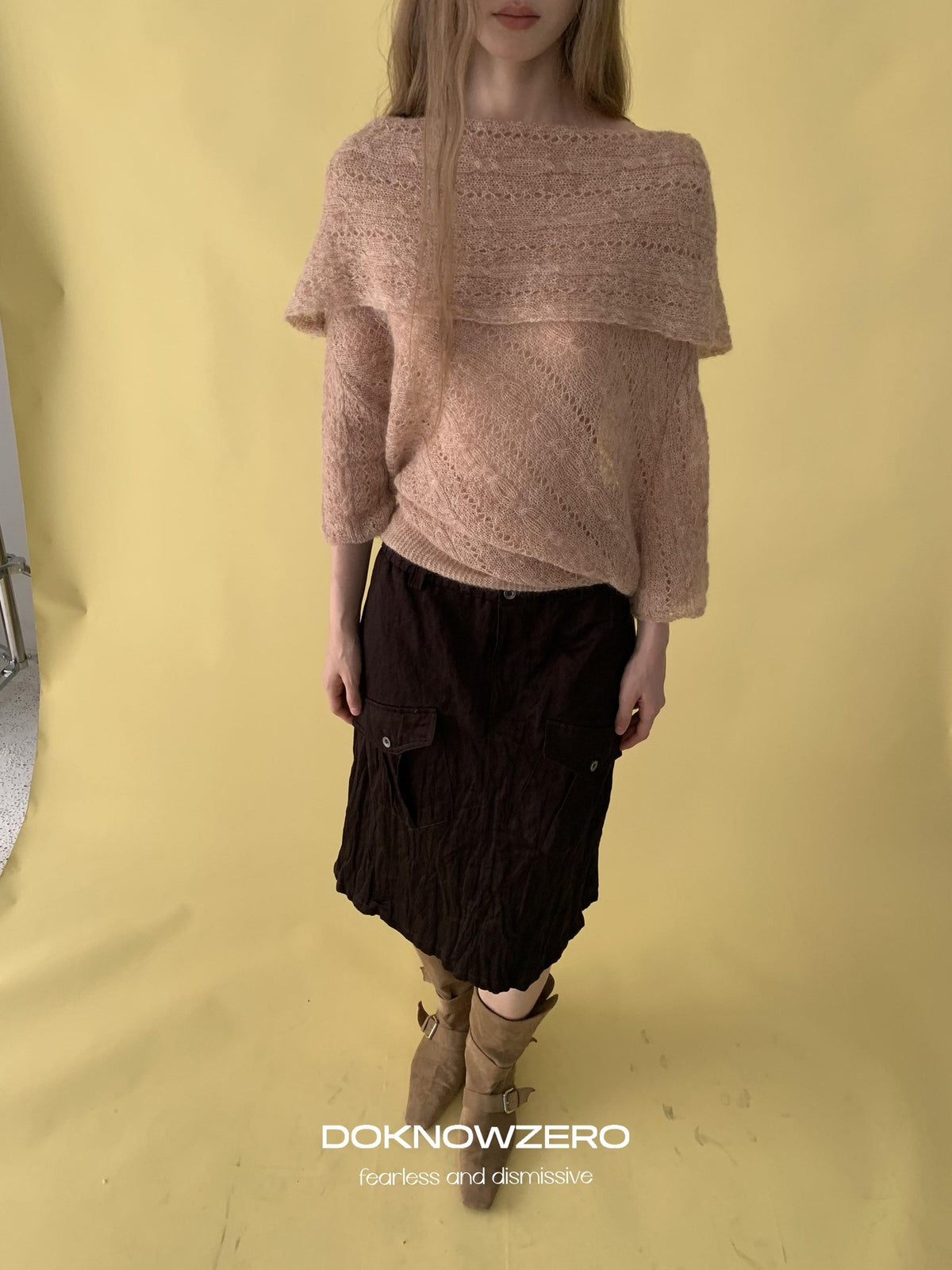 DKZ OFFICIAL Jacquard Slant Neck Mohair Women&