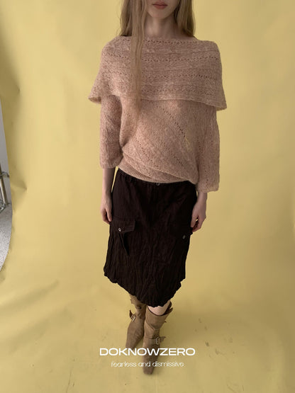 DKZ OFFICIAL Jacquard Slant Neck Mohair Women&