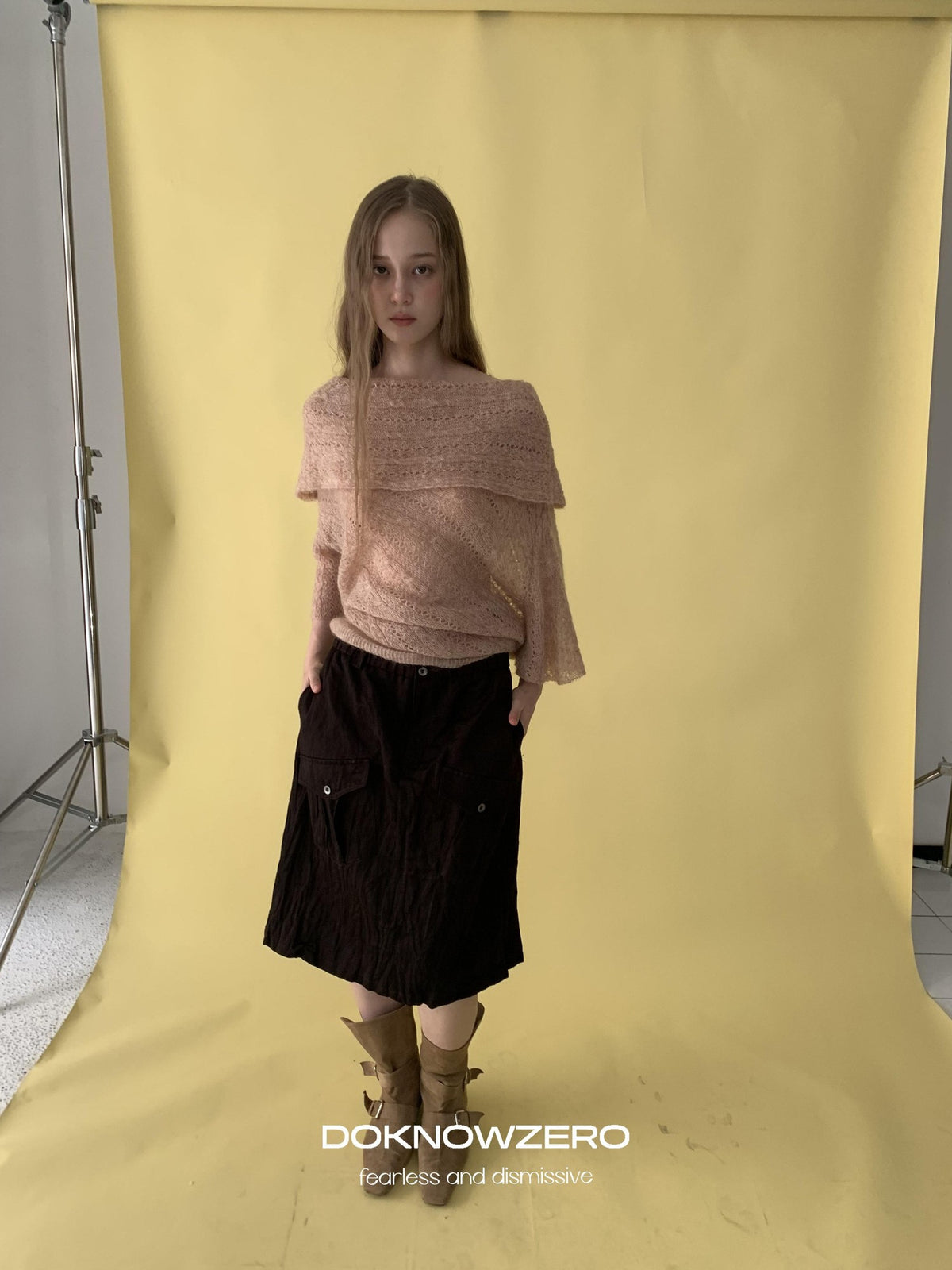 DKZ OFFICIAL Jacquard Slant Neck Mohair Women&