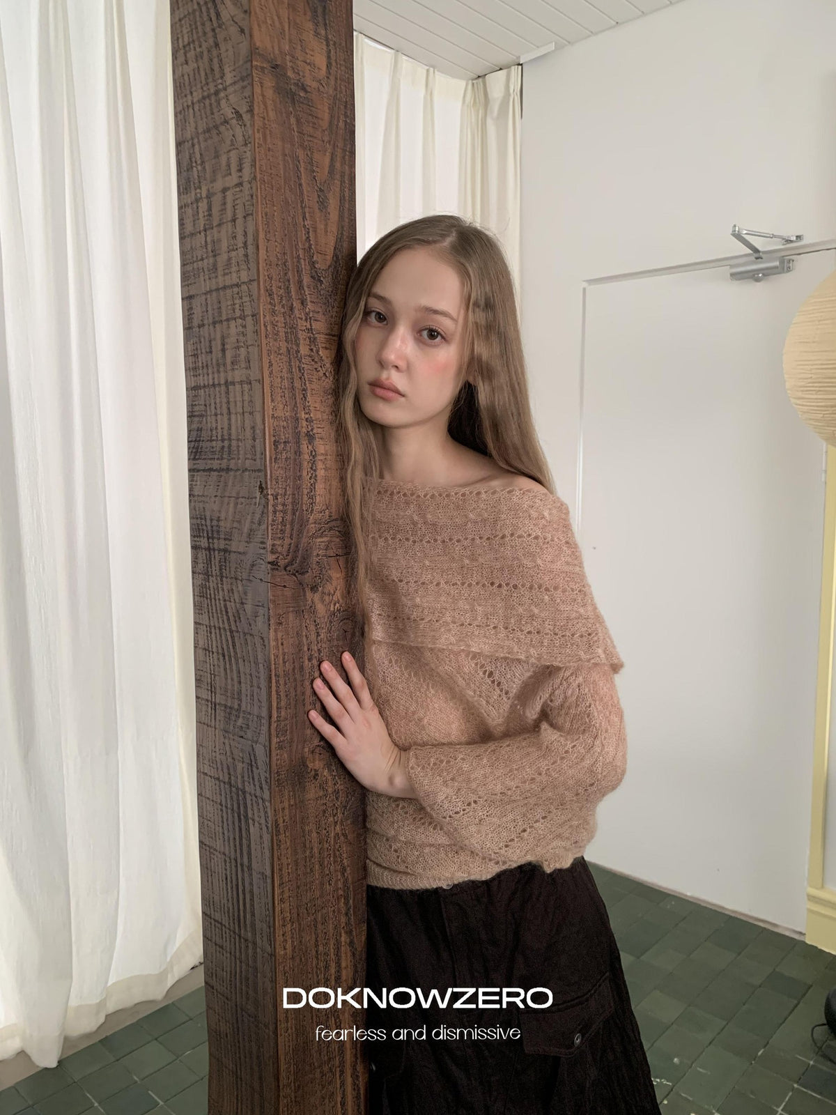 DKZ OFFICIAL Jacquard Slant Neck Mohair Women&