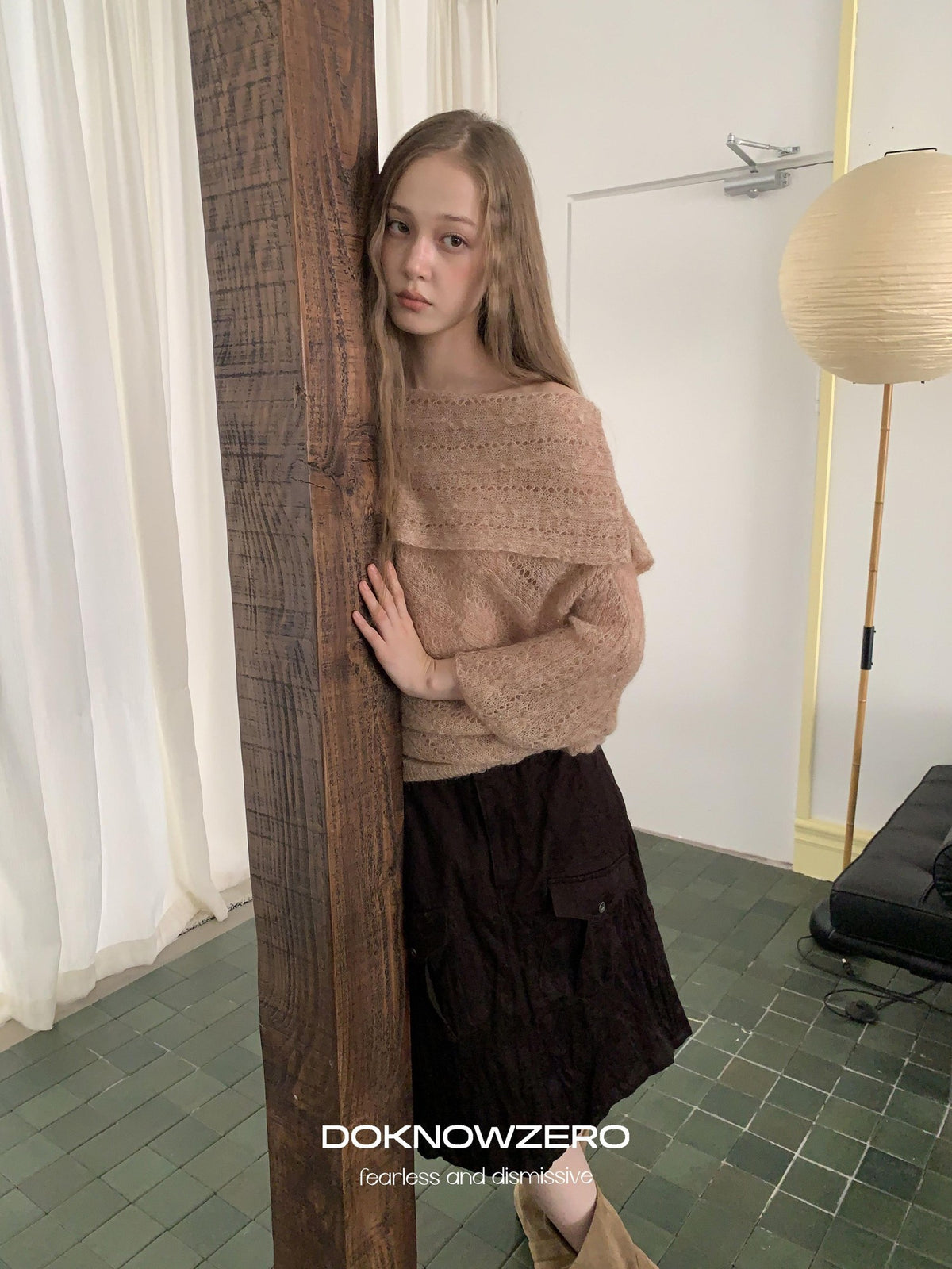 DKZ OFFICIAL Jacquard Slant Neck Mohair Women&