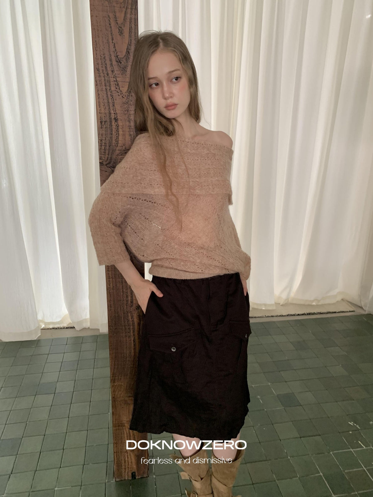 DKZ OFFICIAL Jacquard Slant Neck Mohair Women&
