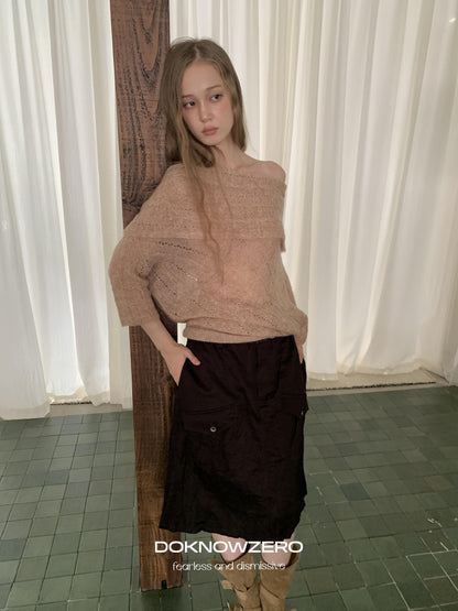 DKZ OFFICIAL Jacquard Slant Neck Mohair Women&