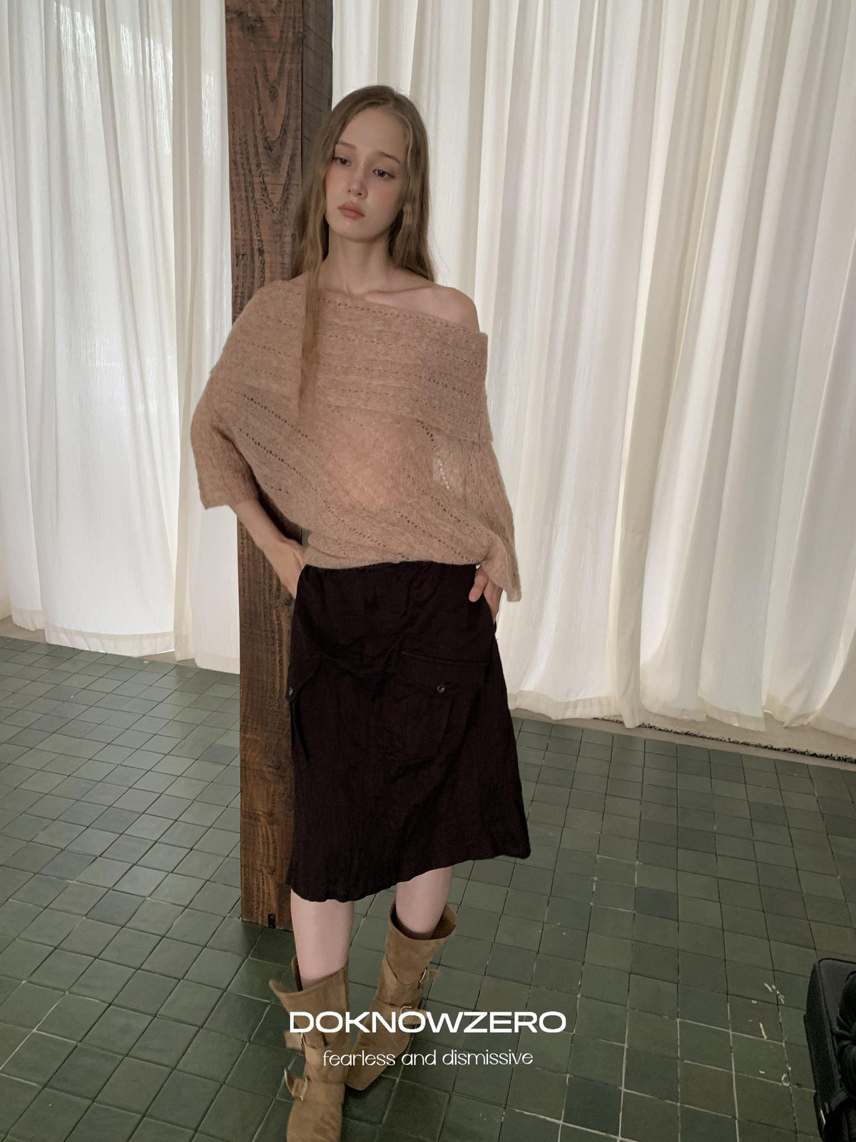 DKZ OFFICIAL Jacquard Slant Neck Mohair Women&