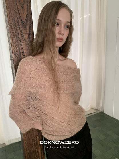 DKZ OFFICIAL Jacquard Slant Neck Mohair Women&