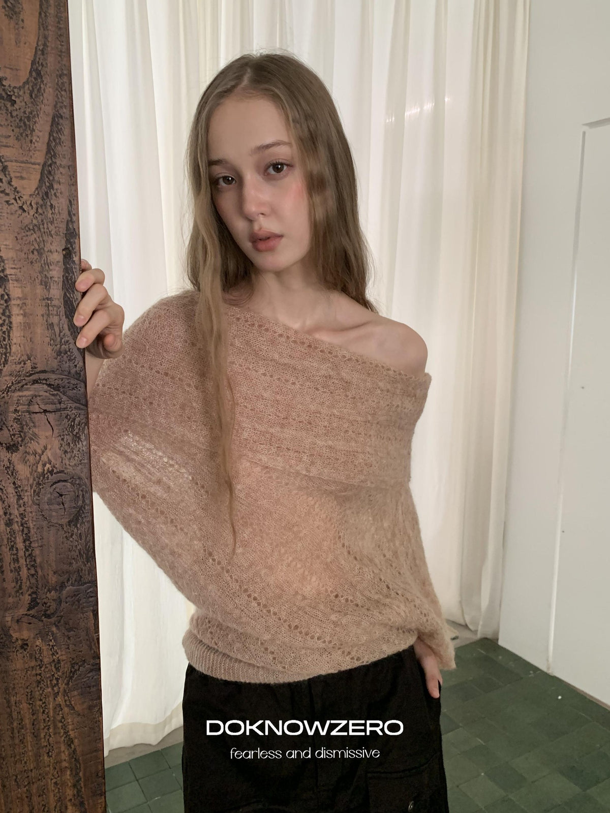 DKZ OFFICIAL Jacquard Slant Neck Mohair Women&