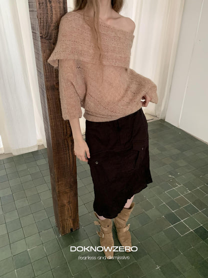 DKZ OFFICIAL Jacquard Slant Neck Mohair Women&
