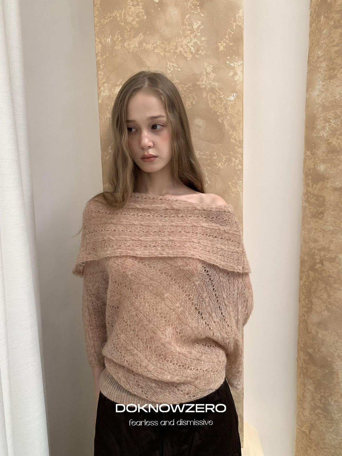 DKZ OFFICIAL Jacquard Slant Neck Mohair Women&