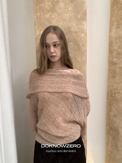 DKZ OFFICIAL Jacquard Slant Neck Mohair Women&
