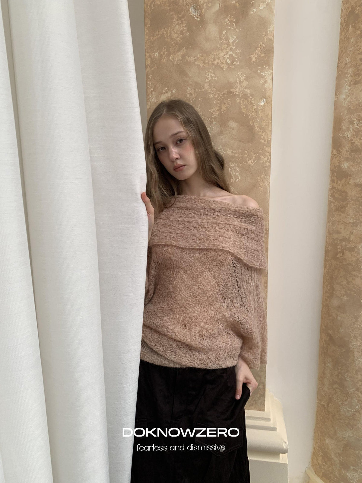 DKZ OFFICIAL Jacquard Slant Neck Mohair Women&
