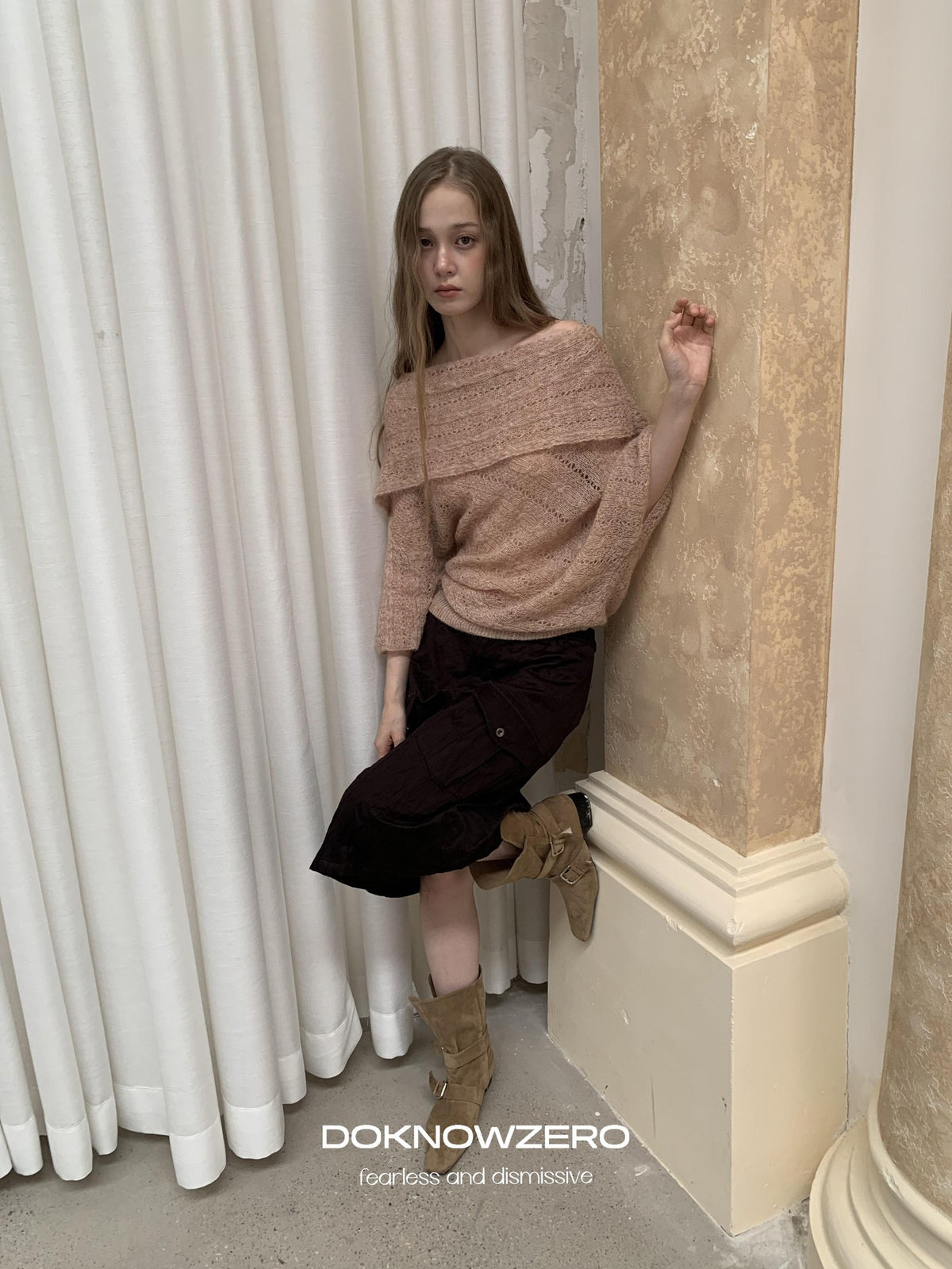 DKZ OFFICIAL Jacquard Slant Neck Mohair Women&
