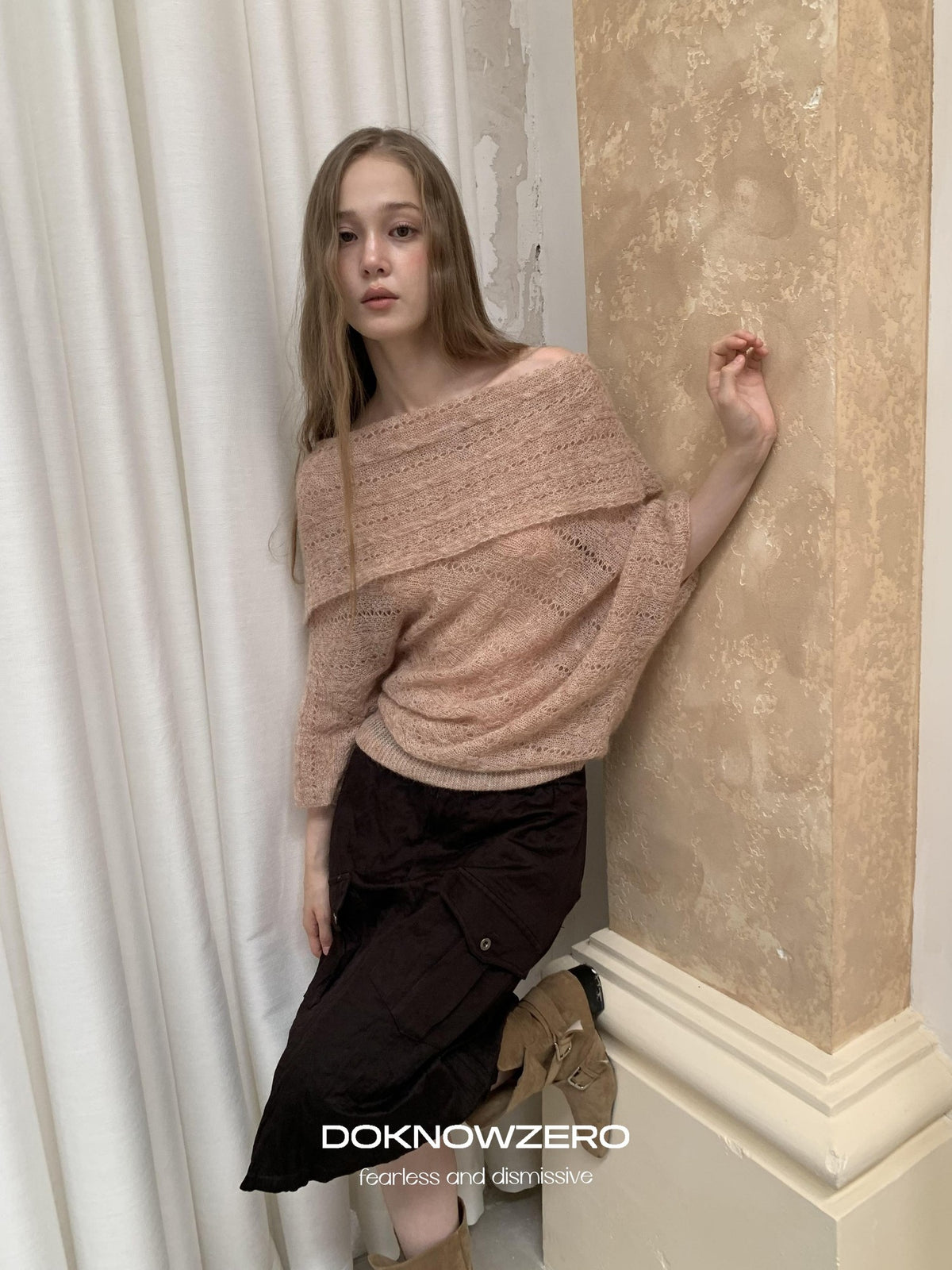 DKZ OFFICIAL Jacquard Slant Neck Mohair Women&