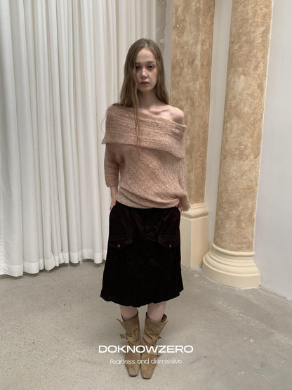 DKZ OFFICIAL Jacquard Slant Neck Mohair Women&