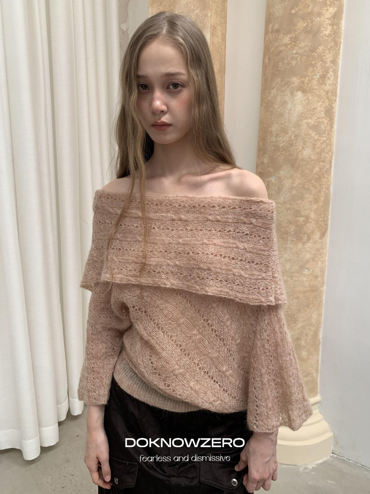 DKZ OFFICIAL Jacquard Slant Neck Mohair Women&