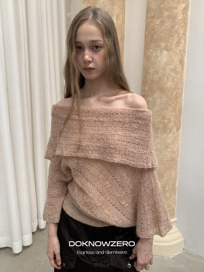 DKZ OFFICIAL Jacquard Slant Neck Mohair Women&