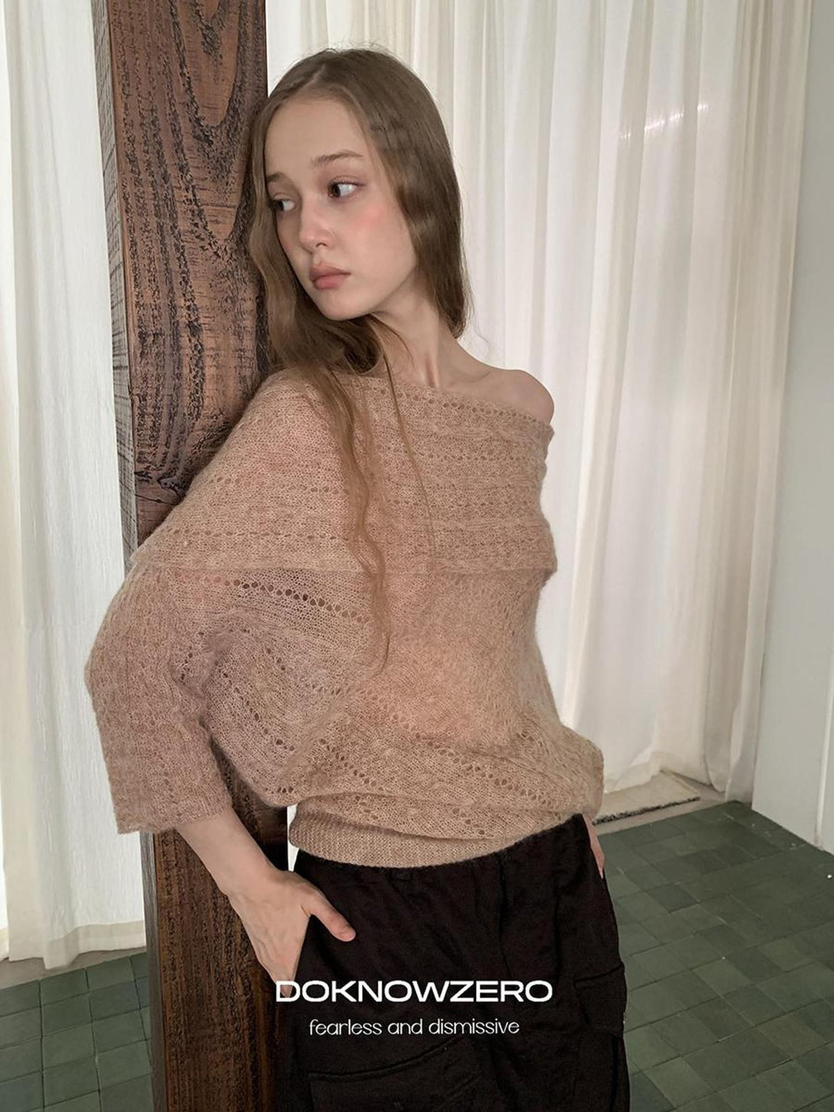 DKZ OFFICIAL Jacquard Slant Neck Mohair Women&
