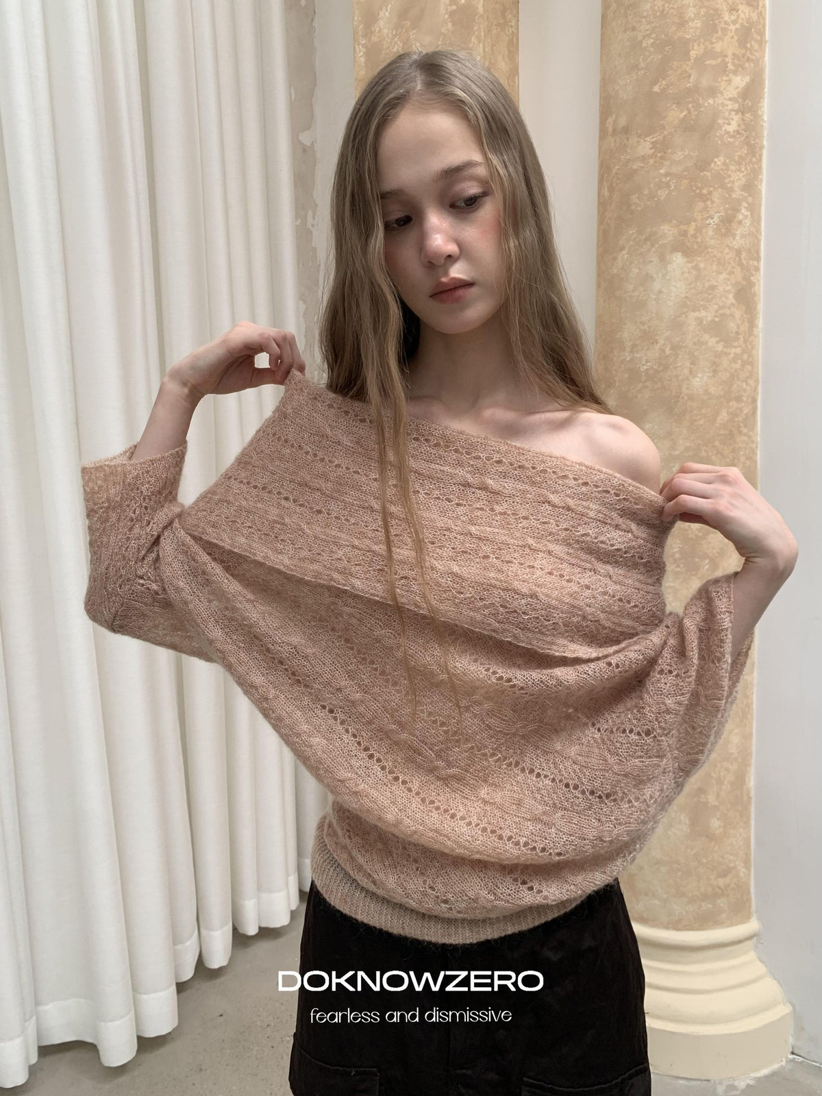 DKZ OFFICIAL Jacquard Slant Neck Mohair Women&