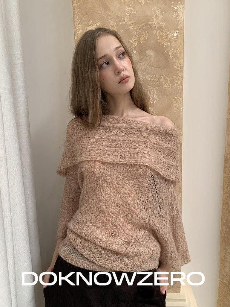 DKZ OFFICIAL Jacquard Slant Neck Mohair Women&