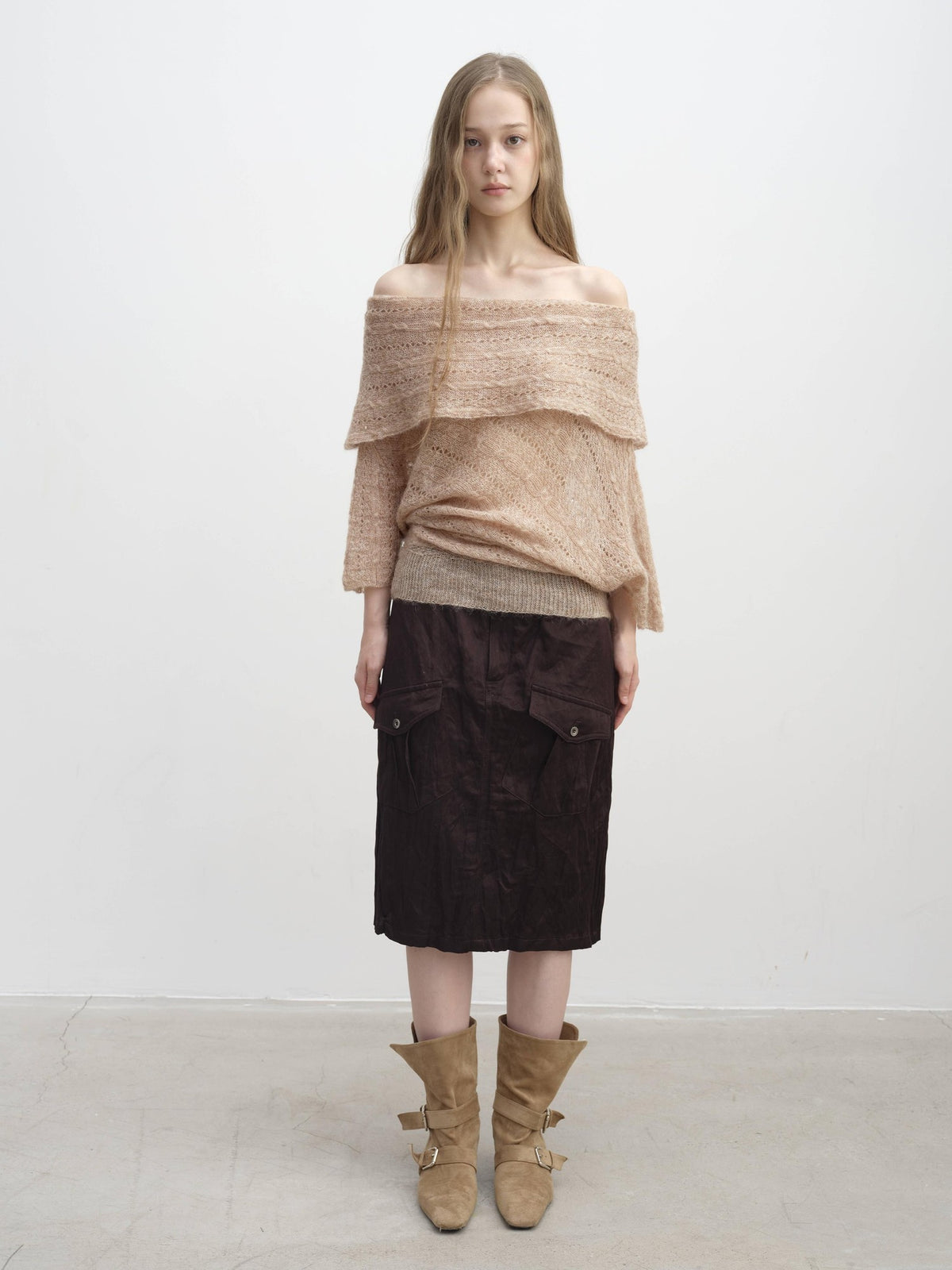 DKZ OFFICIAL Jacquard Slant Neck Mohair Women&