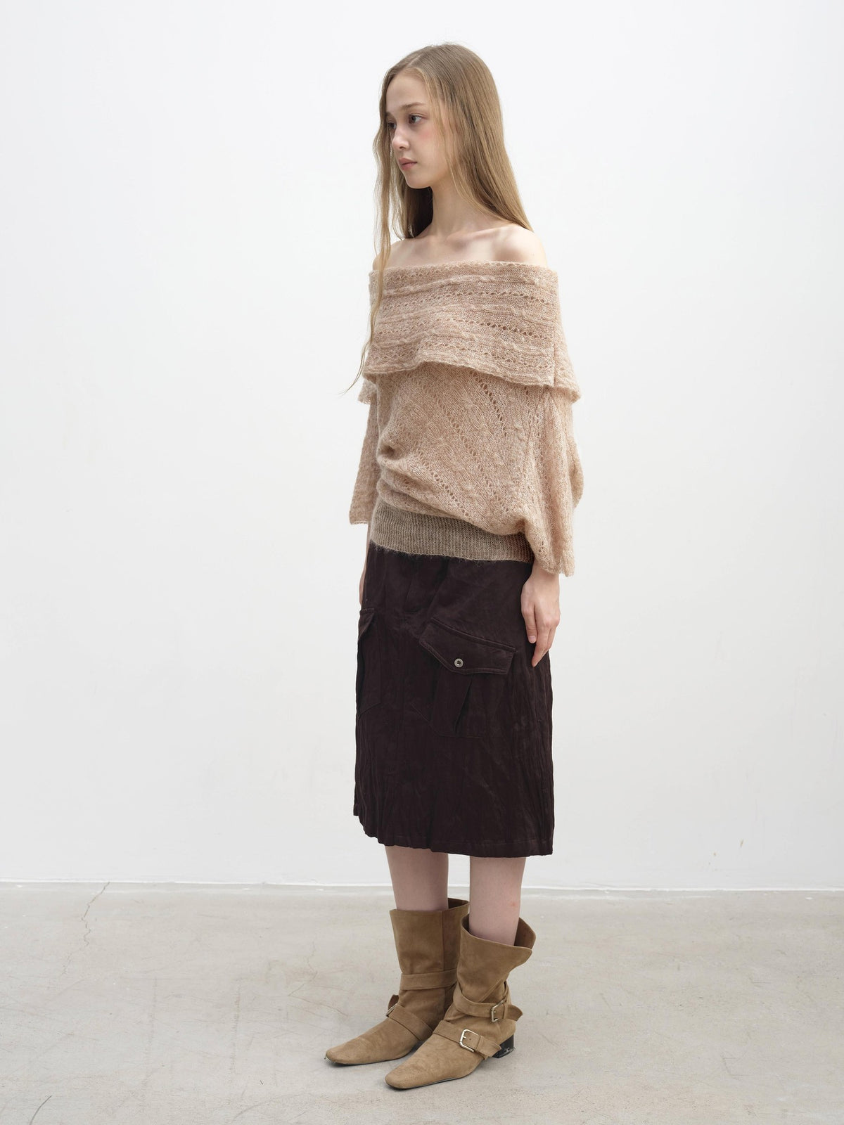 DKZ OFFICIAL Jacquard Slant Neck Mohair Women&