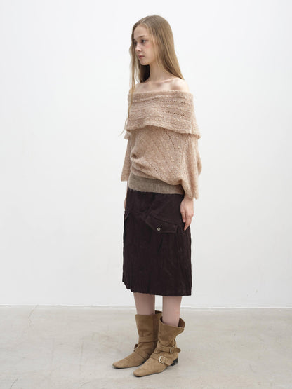 DKZ OFFICIAL Jacquard Slant Neck Mohair Women&