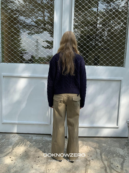 DKZ OFFICIAL Khaki Cargo Pocket Vintage Moto Street Women&