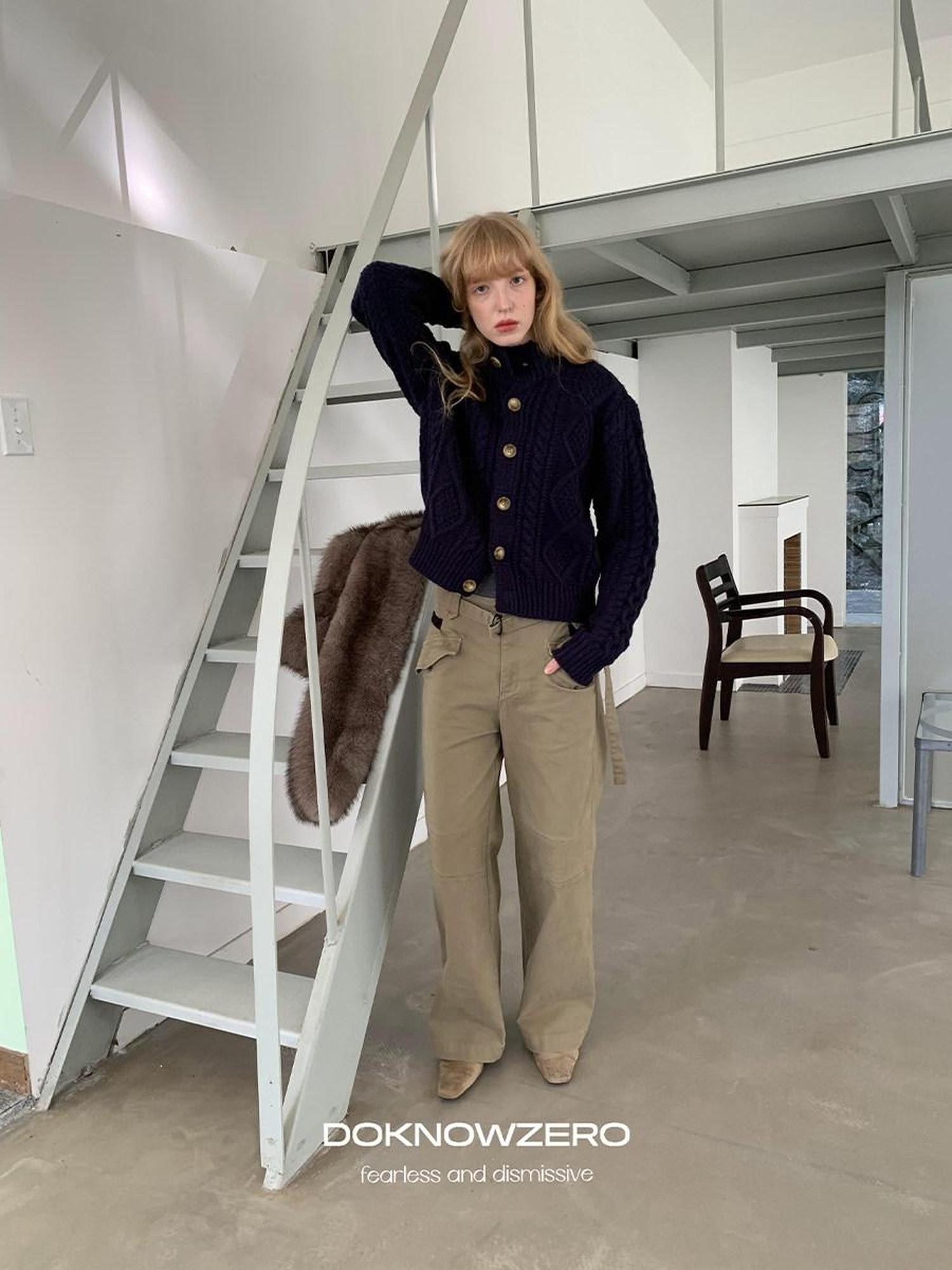 DKZ OFFICIAL Khaki Cargo Pocket Vintage Moto Street Women&