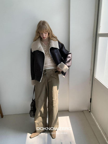 DKZ OFFICIAL Khaki Cargo Pocket Vintage Moto Street Women&
