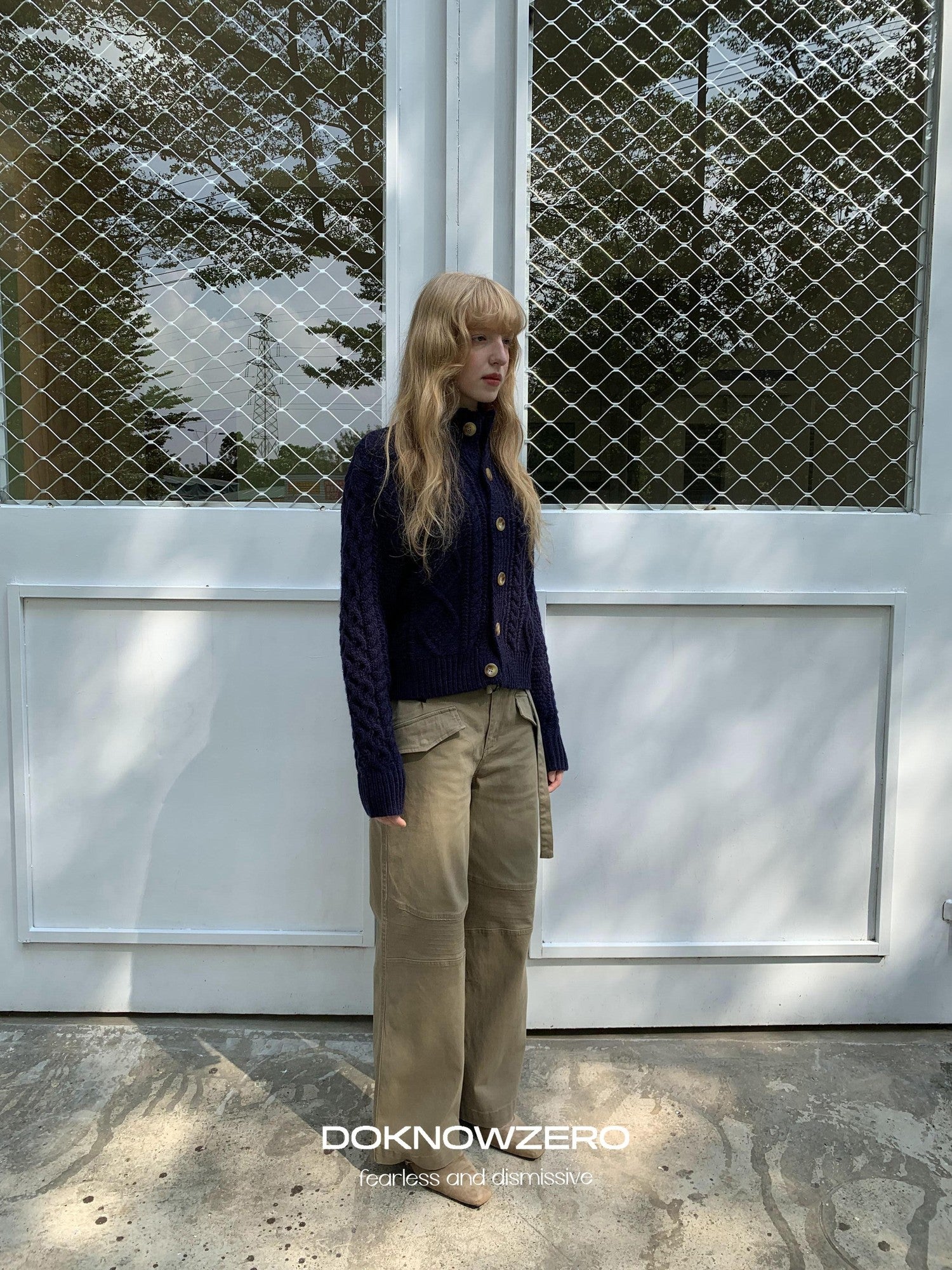 DKZ OFFICIAL Khaki Cargo Pocket Vintage Moto Street Women&