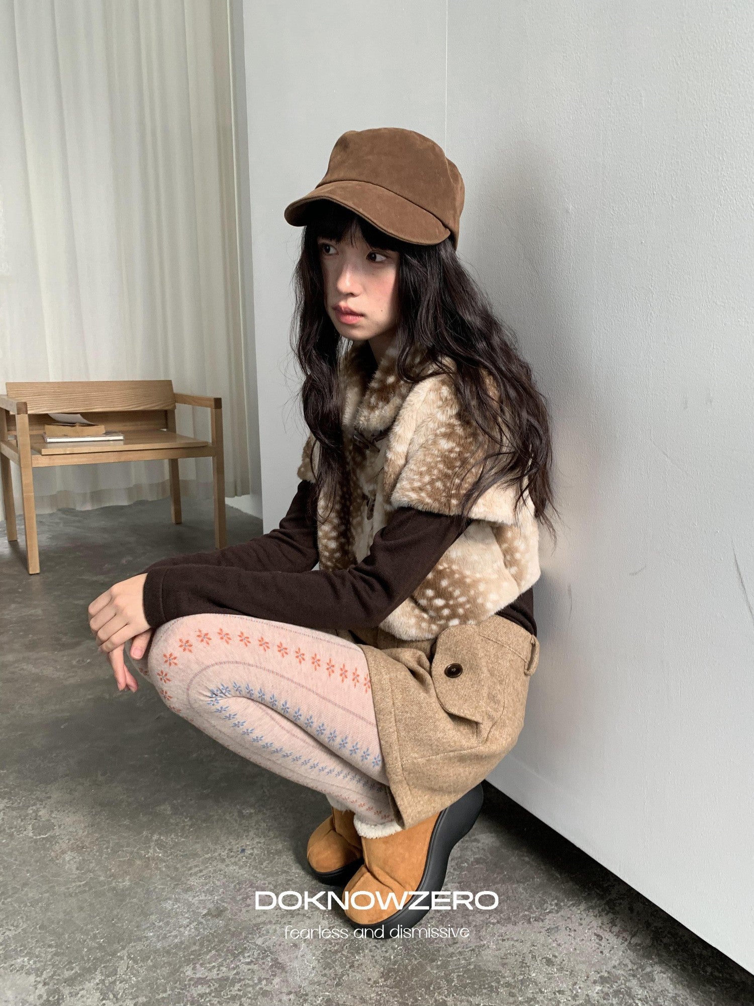 DKZ OFFICIAL Khaki Deer Print Buttoned Cropped Women&