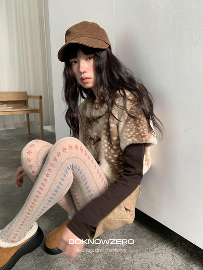 DKZ OFFICIAL Khaki Deer Print Buttoned Cropped Women&