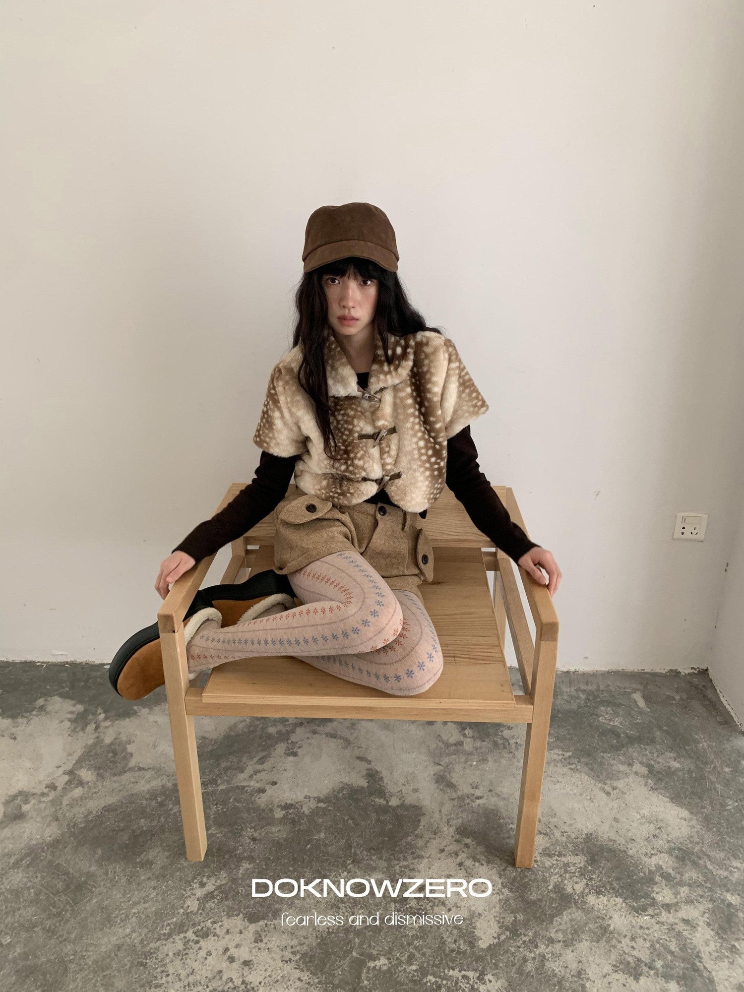 DKZ OFFICIAL Khaki Deer Print Buttoned Cropped Women&