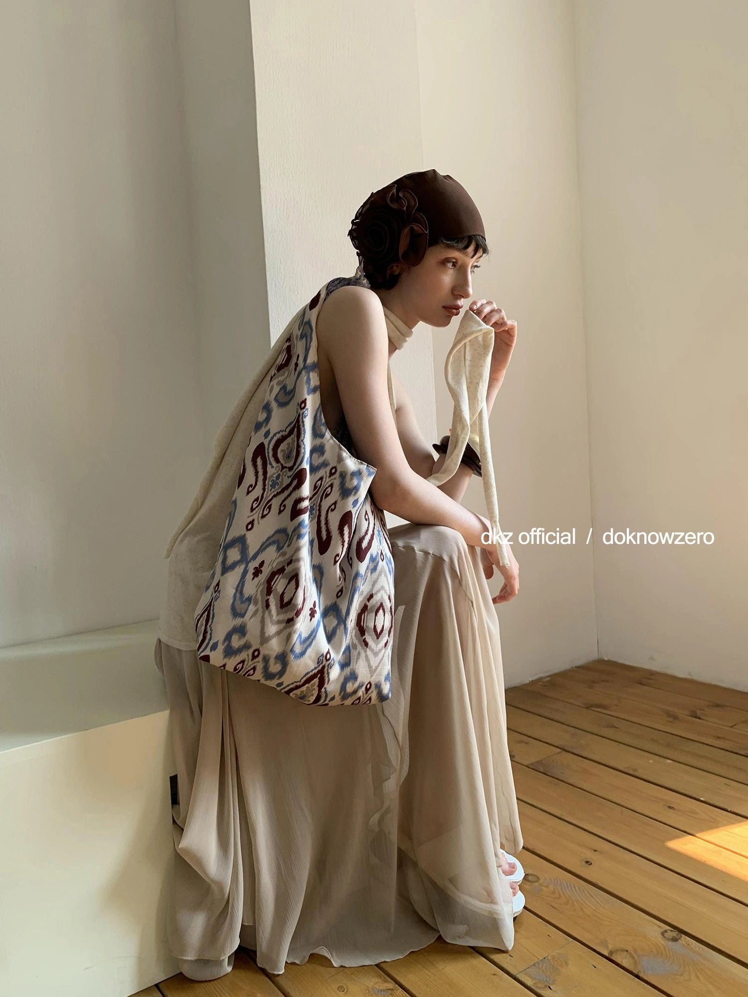 DKZ OFFICIAL Khaki Elastic Waist Flowy Mesh Midi Skirt
