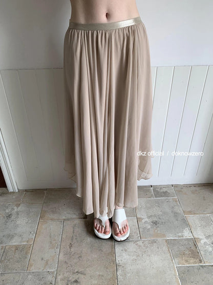 DKZ OFFICIAL Khaki Elastic Waist Flowy Mesh Midi Skirt
