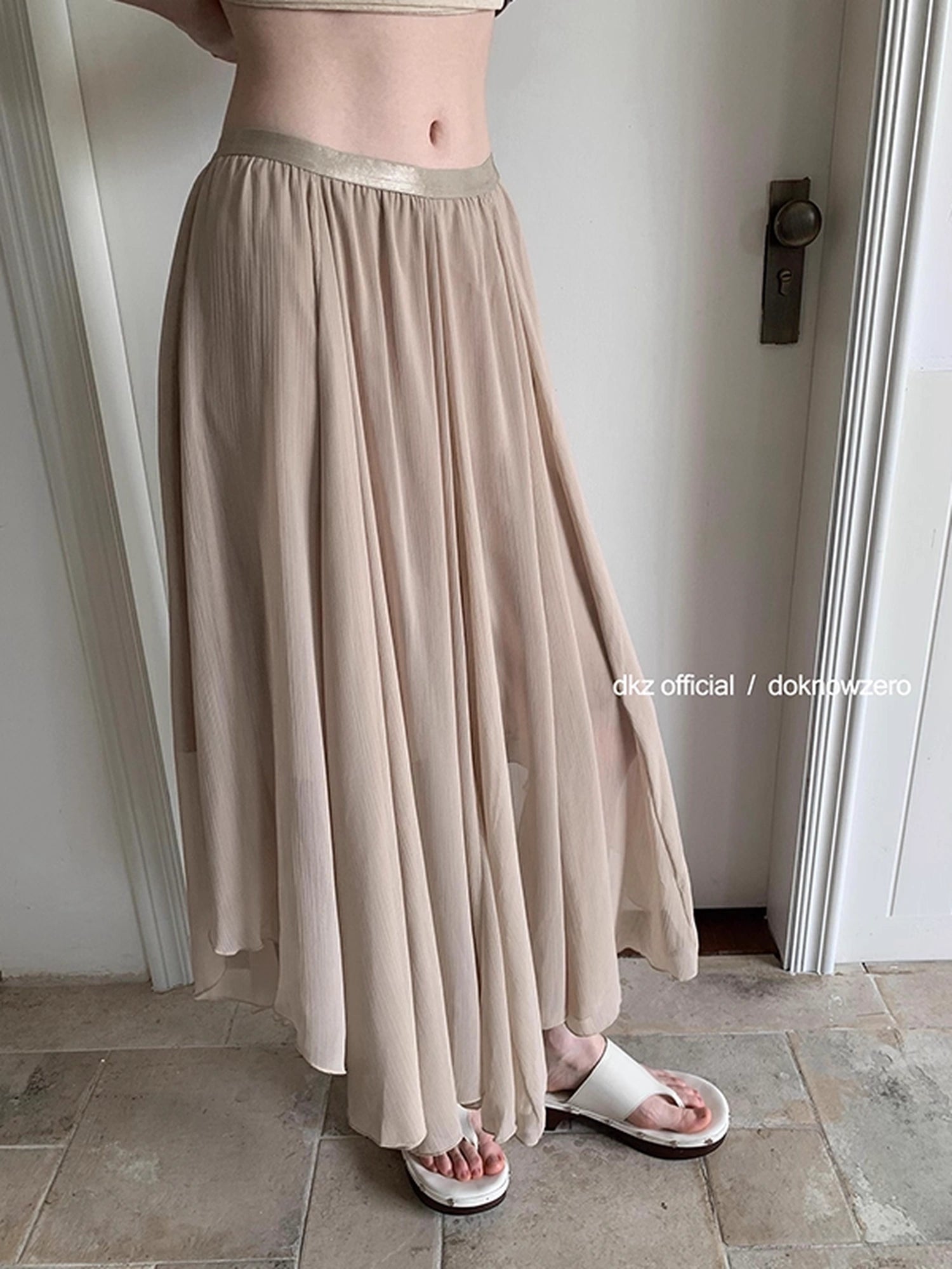 DKZ_OFFICIAL_Khaki_Elastic_Waist_Flowy_Mesh_Midi_Skirt_MISSTT