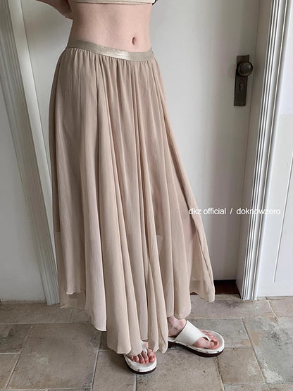 DKZ_OFFICIAL_Khaki_Elastic_Waist_Flowy_Mesh_Midi_Skirt_MISSTT