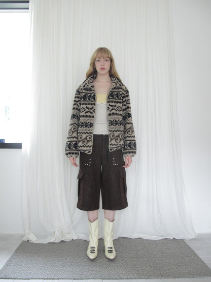 DKZ OFFICIAL Khaki Fair Isle Jacquard Stand Collar Zip Women&