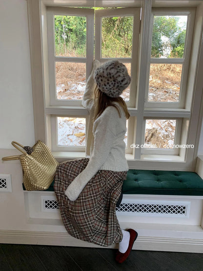 DKZ OFFICIAL Khaki Plaid Midi Skirt With Drop Waist