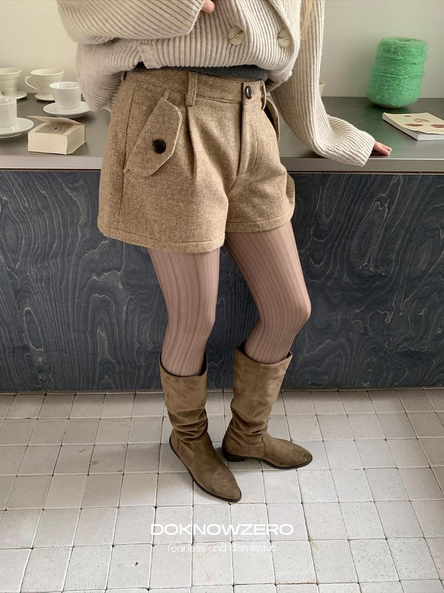 DKZ OFFICIAL Khaki Pleated Layered Vintage Straight Women&
