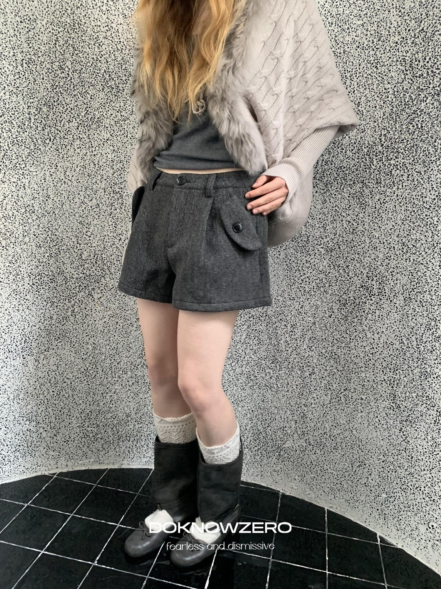 DKZ OFFICIAL Khaki Pleated Layered Vintage Straight Women&