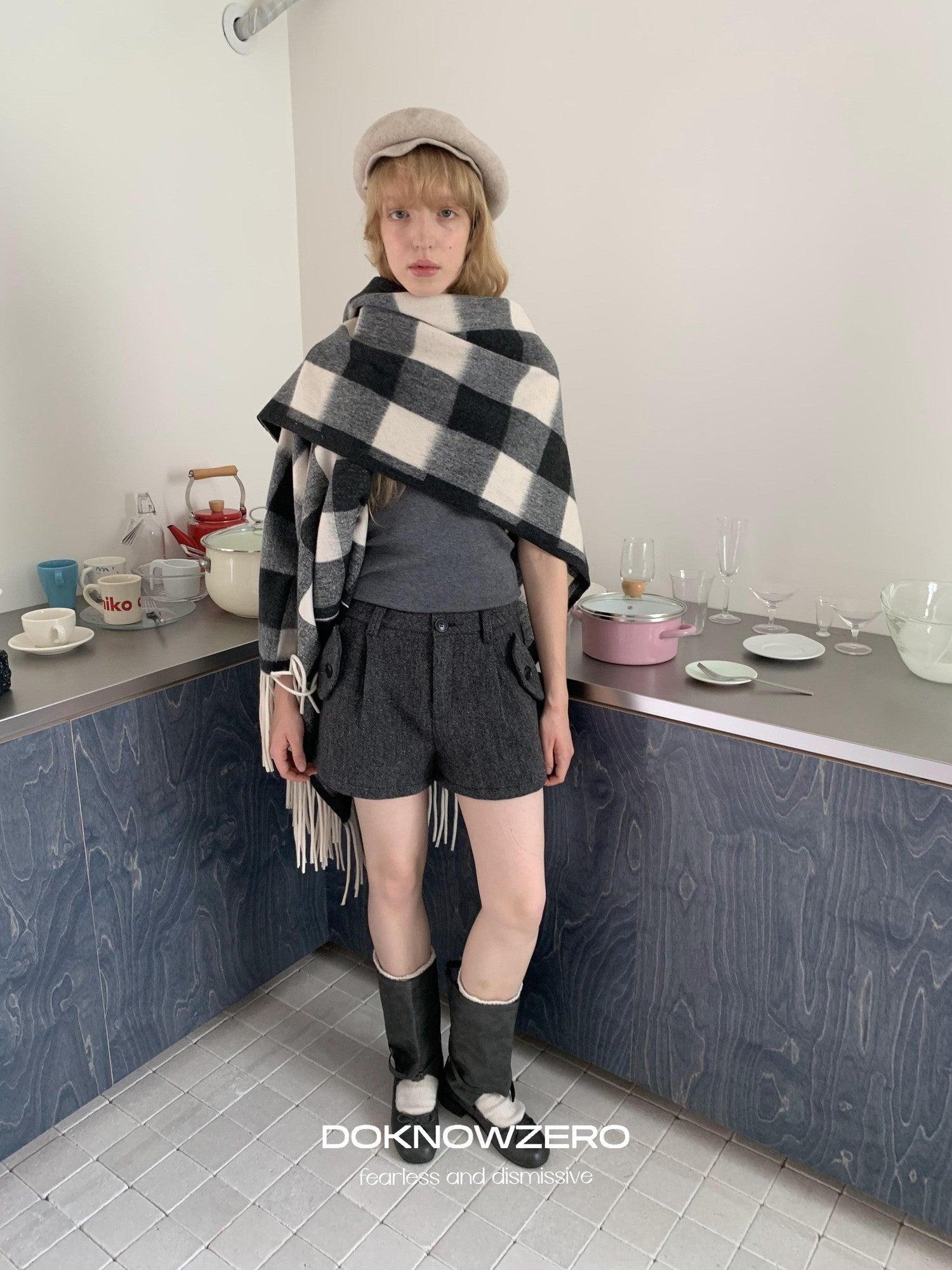 DKZ OFFICIAL Khaki Pleated Layered Vintage Straight Women&