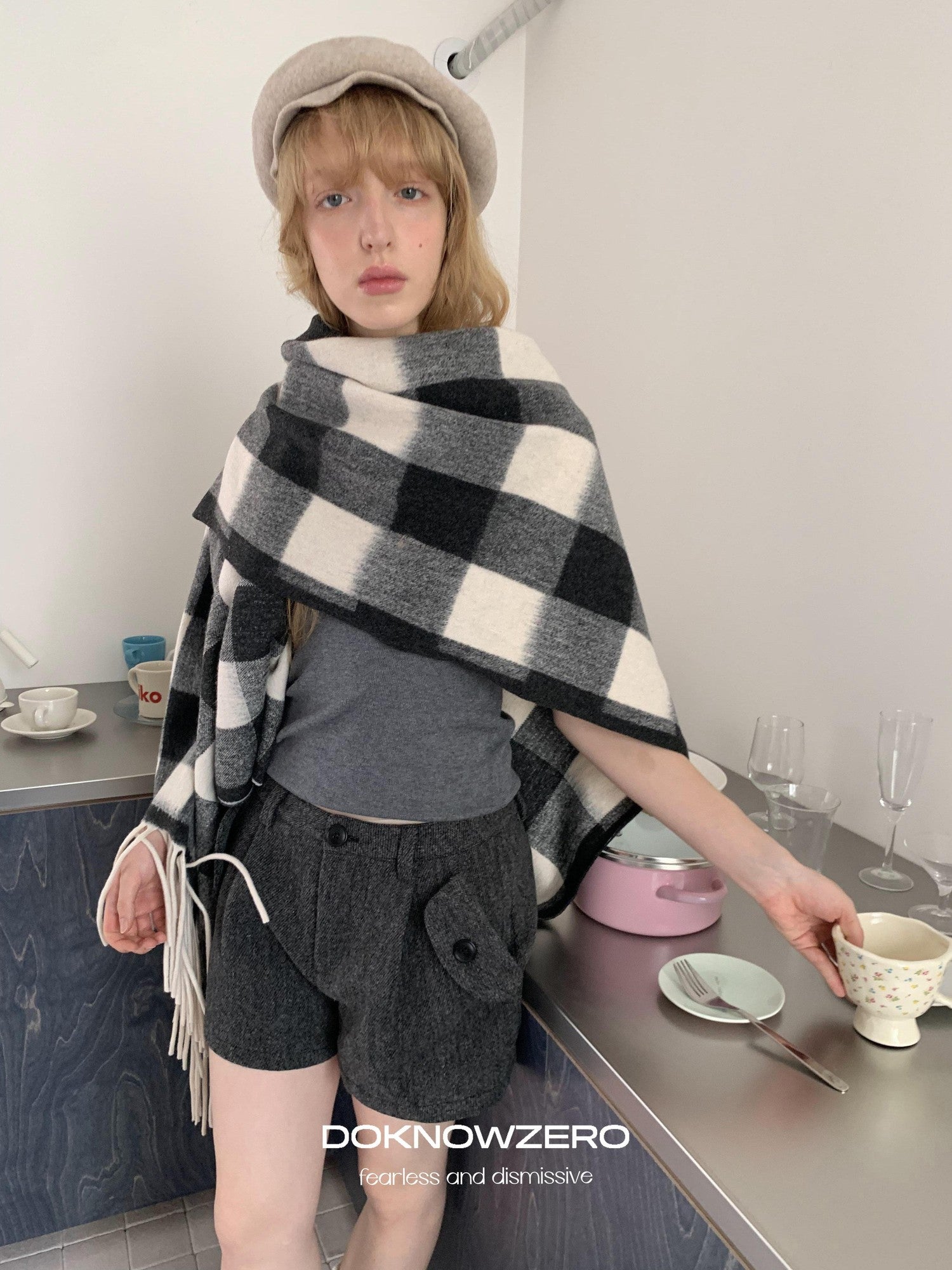 DKZ OFFICIAL Khaki Pleated Layered Vintage Straight Women&