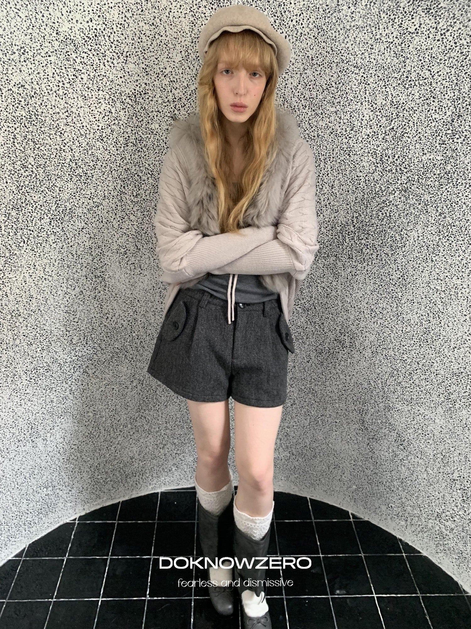 DKZ OFFICIAL Khaki Pleated Layered Vintage Straight Women&