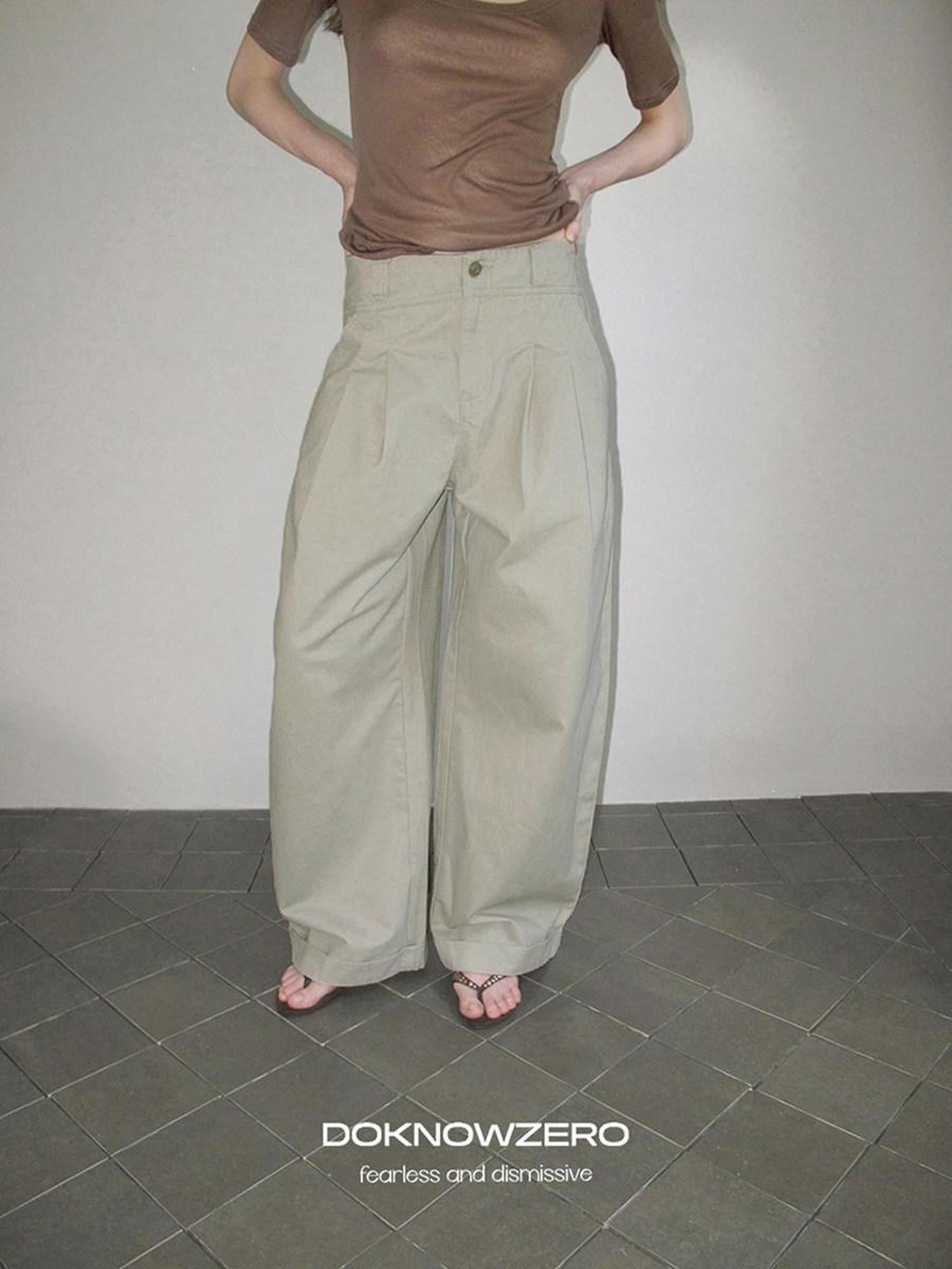 DKZ OFFICIAL Khaki Pleated Relaxed Korean Commuter Women&