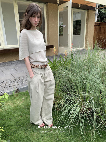 DKZ OFFICIAL Khaki Pleated Relaxed Korean Commuter Women&