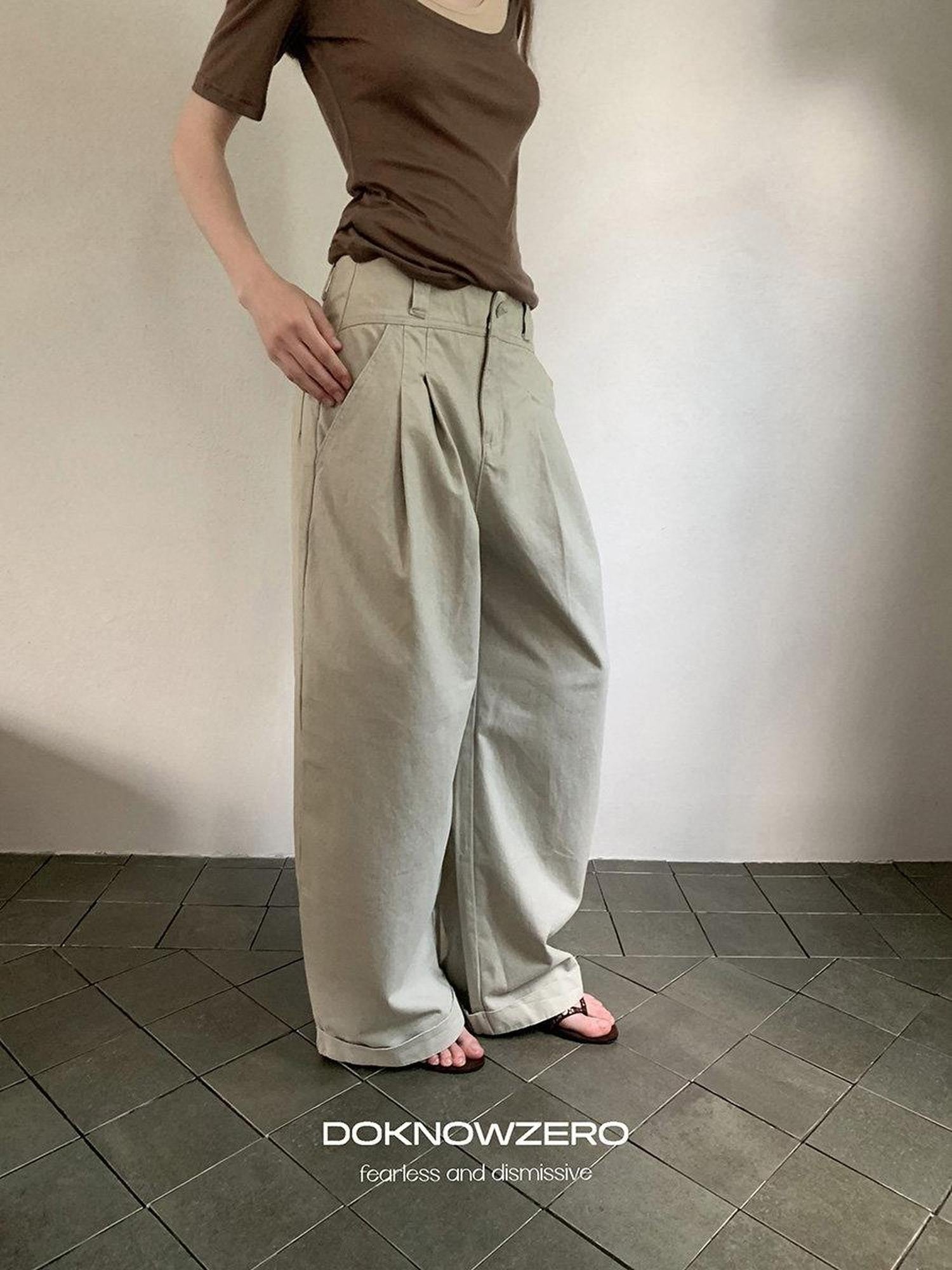 DKZ OFFICIAL Khaki Pleated Relaxed Korean Commuter Women&