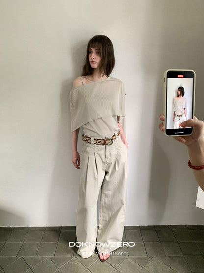 DKZ OFFICIAL Khaki Pleated Relaxed Korean Commuter Women&