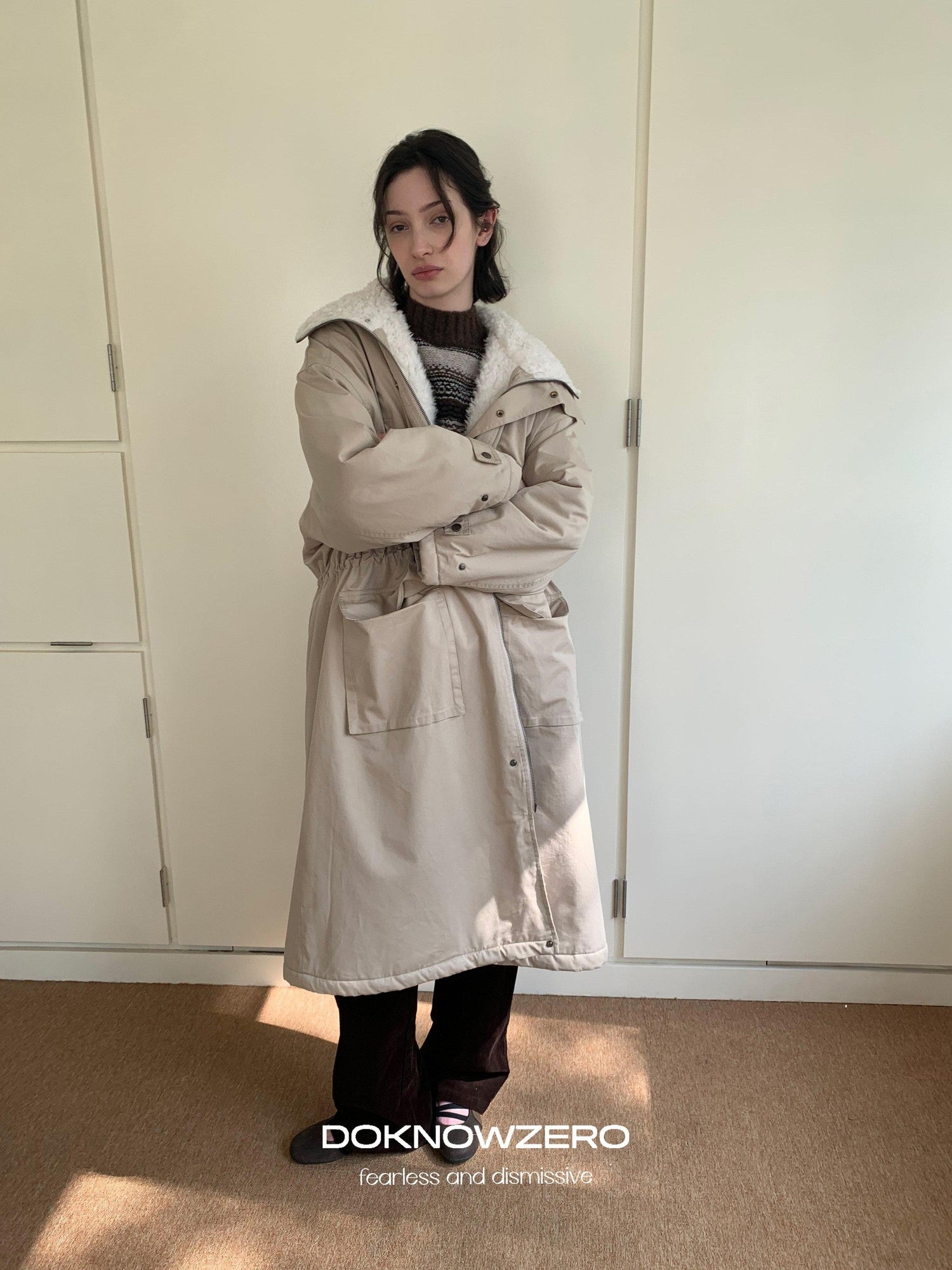 DKZ OFFICIAL Khaki Single Breasted Relaxed Fit Women&