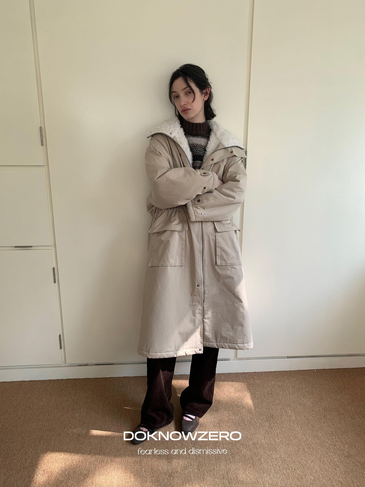 DKZ OFFICIAL Khaki Single Breasted Relaxed Fit Women&