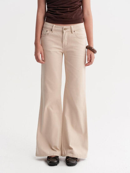 DKZ OFFICIAL Khaki Washed Pocket Button Natural Waist Micro Flare Women&